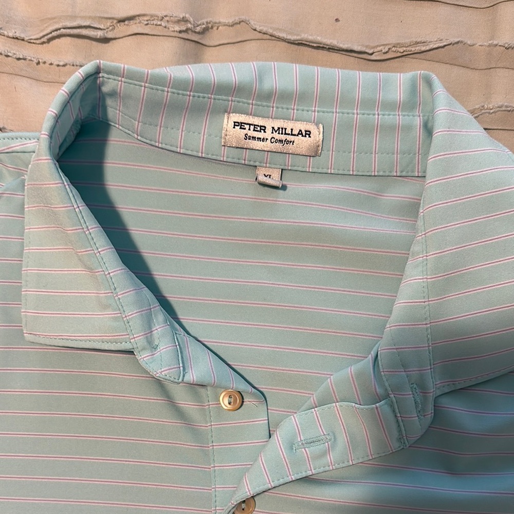 Peter Millar Green and White Casual Button Down Shirt